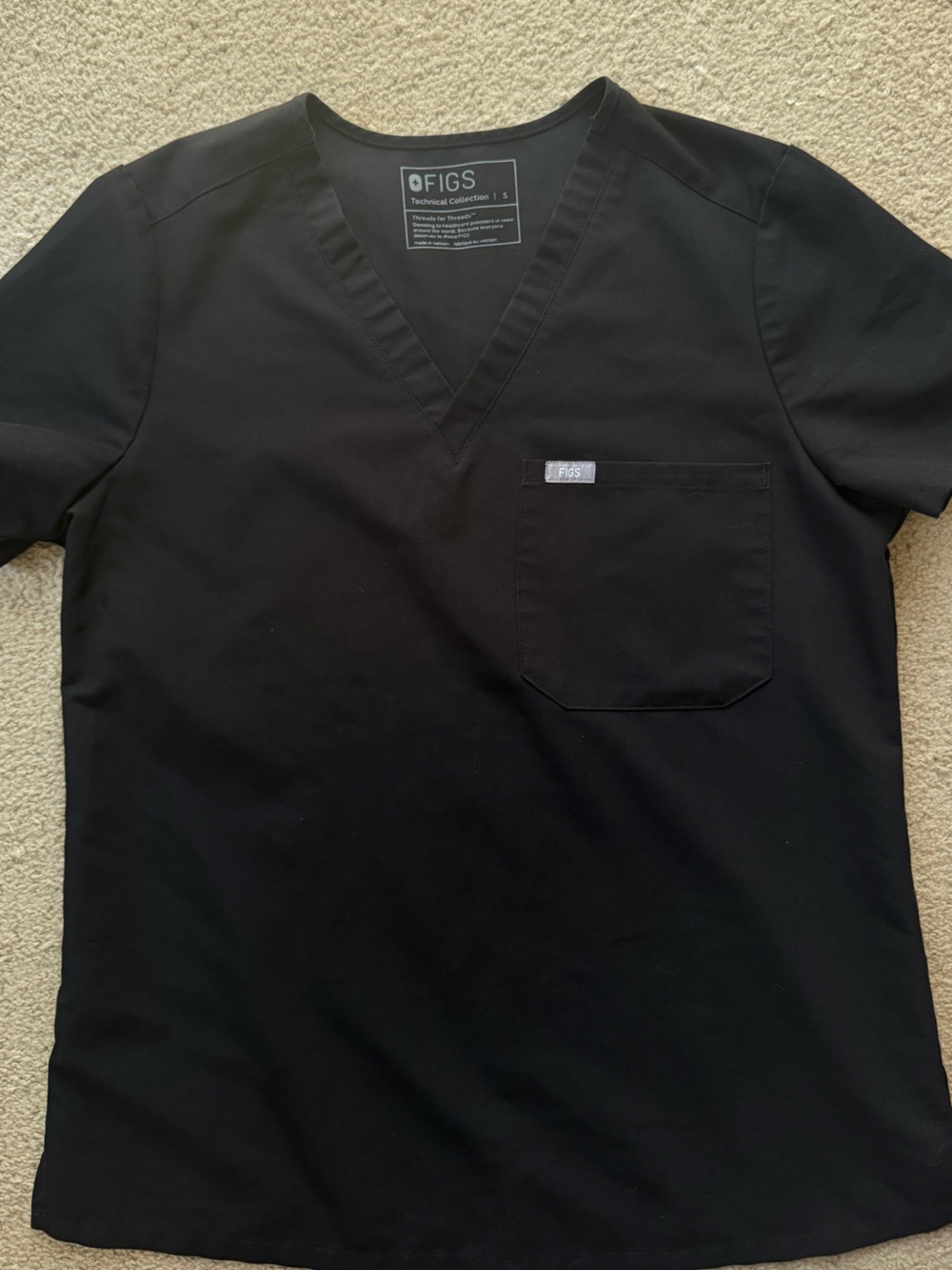 Figs Men's Black V-Neck Scrub Top